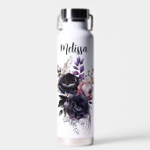Gepersonaliseerde zwart en roze bloemen waterfles (Voorkant)