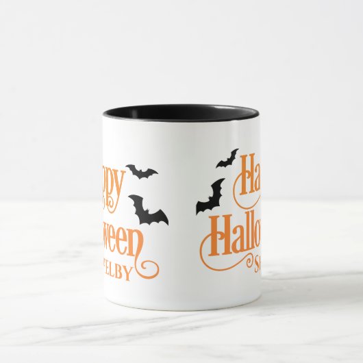 Gepersonaliseerde zwart en Sinaasappel Happy Hallo Mok (Midden)