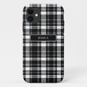 Gepersonaliseerde zwart geplakt patroon witte naam Case-Mate iPhone case