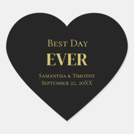 Gepersonaliseerde zwart goud beste dag ooit bruilo hart sticker