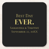 Gepersonaliseerde zwart goud beste dag ooit bruilo kartonnen onderzetters (Voorkant)