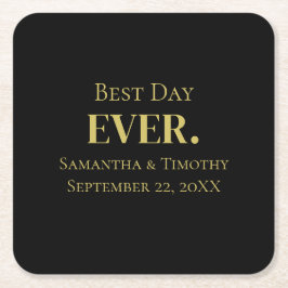 Gepersonaliseerde zwart goud beste dag ooit bruilo kartonnen onderzetters