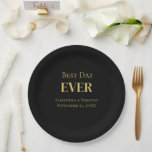 Gepersonaliseerde zwart goud beste dag ooit bruilo papieren bordje<br><div class="desc">Personaliseer deze beste dag elke bruiloft papier Borden. Geweldig voor de huwelijksreceptie,  het vrijgezellenfeest,  het vrijgezellenfeest,  vrijgezellenfeesten en repetitiediner.</div>