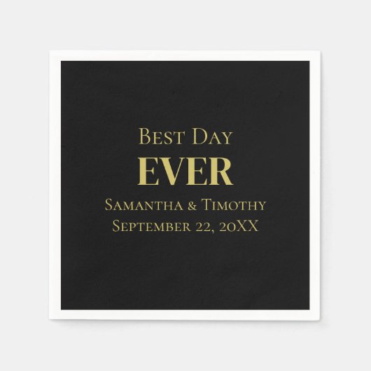 Gepersonaliseerde zwart goud beste dag ooit bruilo servet (Voorkant)