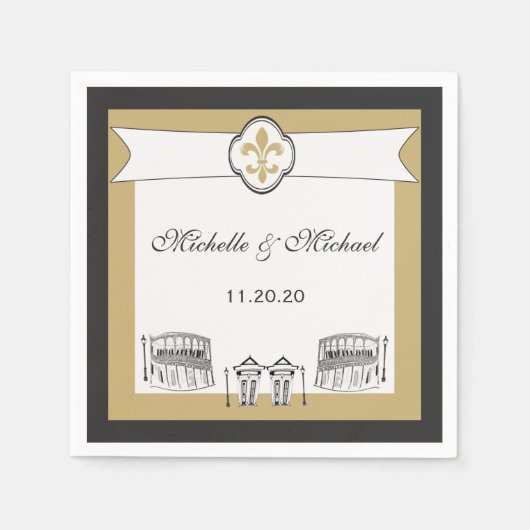Gepersonaliseerde zwart goud Franse wijk scene Servetten (Voorkant)