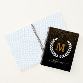 Gepersonaliseerde Zwart Goud Glitter Monogram Naam Notitieboek (Binnen)