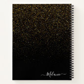 Gepersonaliseerde Zwart Goud Glitter Monogram Naam Notitieboek (Achterkant)