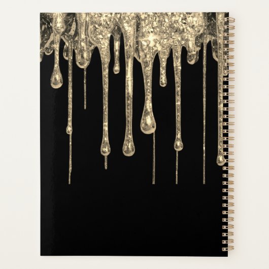 Gepersonaliseerde Zwart Goud Glitter Monogram Naam Planner (Achterkant)