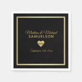 Gepersonaliseerde Zwart Goud Hart Lijst bruiloft Servet (Voorkant)