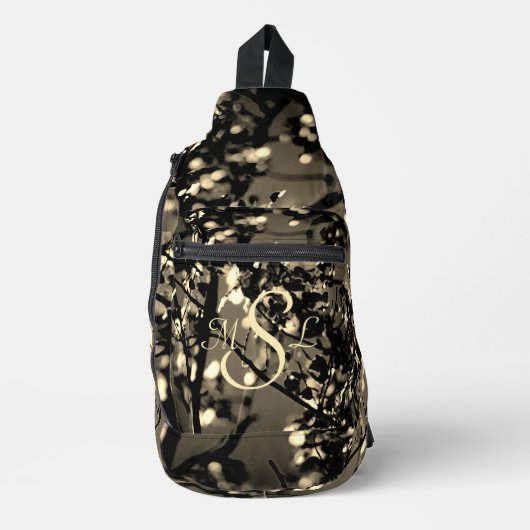 Gepersonaliseerde zwart-gouden Abstracte botanisch Sling Bag (Voorkant)