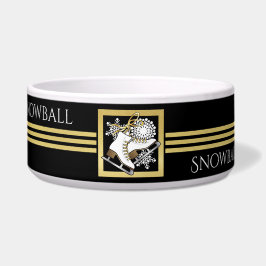 Gepersonaliseerde zwart gouden glitter schaatsen h voerbakje