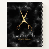 Gepersonaliseerde zwart gouden marmer Haarstylist Notitieboek (Achterkant)