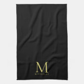 Gepersonaliseerde zwart gouden monogram Sjabloon Theedoek (Verticaal)
