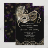 Gepersonaliseerde zwart gouden Paarse Masquerade P Kaart (Voorkant / Achterkant)