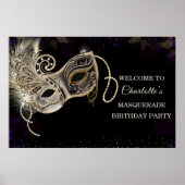 Gepersonaliseerde zwart gouden Paarse Masquerade P Poster (Voorkant)