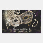 Gepersonaliseerde zwart gouden Paarse Masquerade P Rechthoekige Sticker (Voorkant)