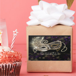 Gepersonaliseerde zwart gouden Paarse Masquerade P Rechthoekige Sticker