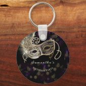 Gepersonaliseerde zwart gouden Paarse Masquerade P Sleutelhanger (Voorkant)