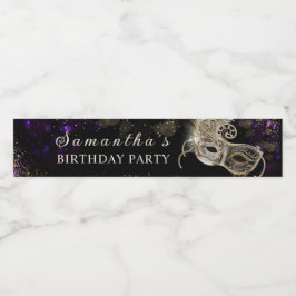 Gepersonaliseerde zwart gouden Paarse Masquerade P Waterfles Etiket
