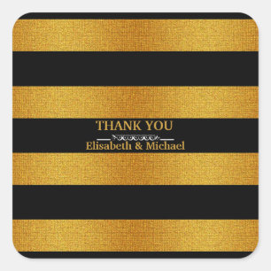 Gepersonaliseerde zwart & gouden strepen Dank u Vierkante Sticker
