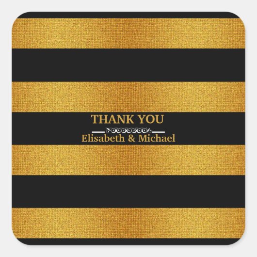 Gepersonaliseerde zwart & gouden strepen Dank u Vierkante Sticker (Voorkant)