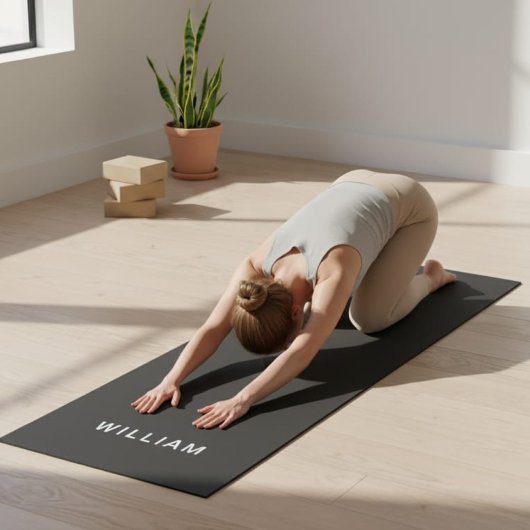 Gepersonaliseerde Zwart & Monogram Naam Yoga Mat