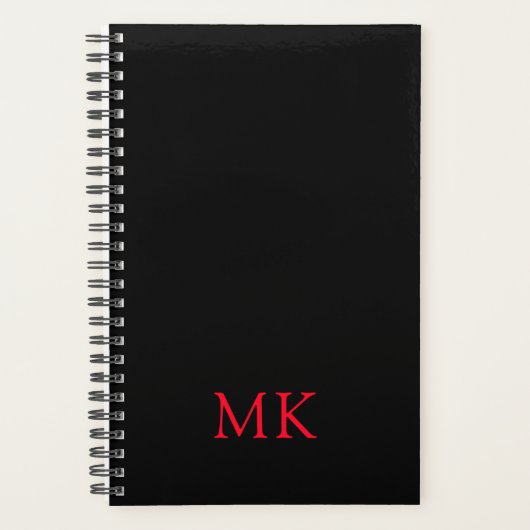 Gepersonaliseerde Zwart Rood Modern Monogram Initi Planner (Voorkant)