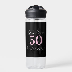 Gepersonaliseerde Zwart Roze 50ste Verjaardag Part Waterfles
