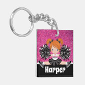 Gepersonaliseerde zwart & roze cheerleading Sleute Sleutelhanger (Voorkant Links)