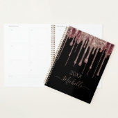 Gepersonaliseerde Zwart Roze Glitter Monogram Naam Planner (Display)