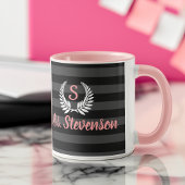 Gepersonaliseerde zwart roze laurier monogram vrou mok