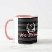 Gepersonaliseerde zwart roze laurier monogram vrou mok (Links)