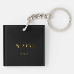 Gepersonaliseerde Zwart w / Geel Mr & Mrs Sleutelh Sleutelhanger
