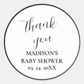Gepersonaliseerde zwart-wit Baby shower Dank u Ronde Sticker (Voorkant)