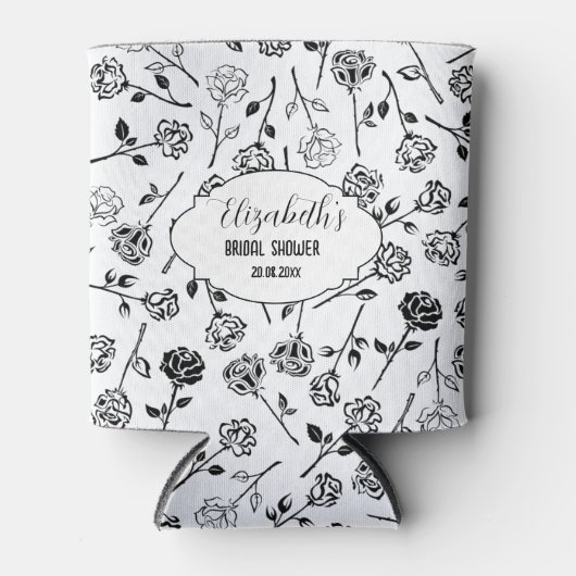 Gepersonaliseerde zwart-wit bloemen bruids Showe Blikjeskoeler (Voorkant)