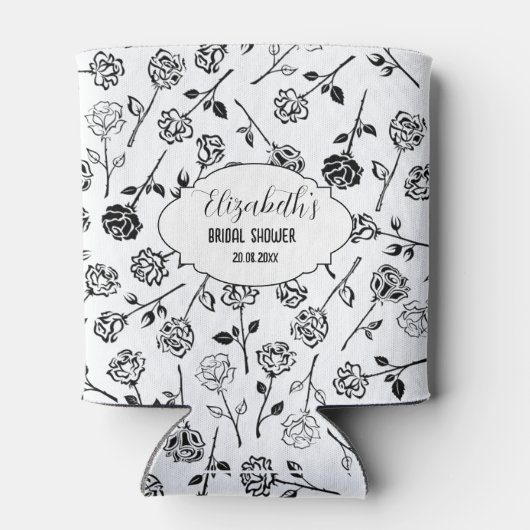 Gepersonaliseerde zwart-wit bloemen bruids Showe Blikjeskoeler (Achterkant)