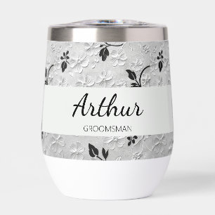 Gepersonaliseerde Zwart & Wit Bloemen Groomsman Gi
