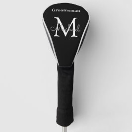 Gepersonaliseerde zwart wit bruidsjonker monogram golfheadcover