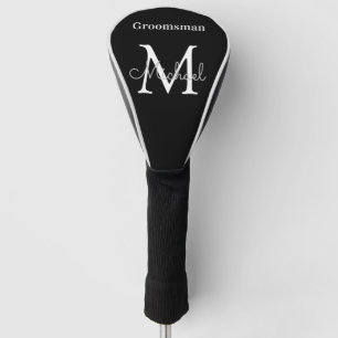 Gepersonaliseerde zwart wit bruidsjonker monogram golfheadcover