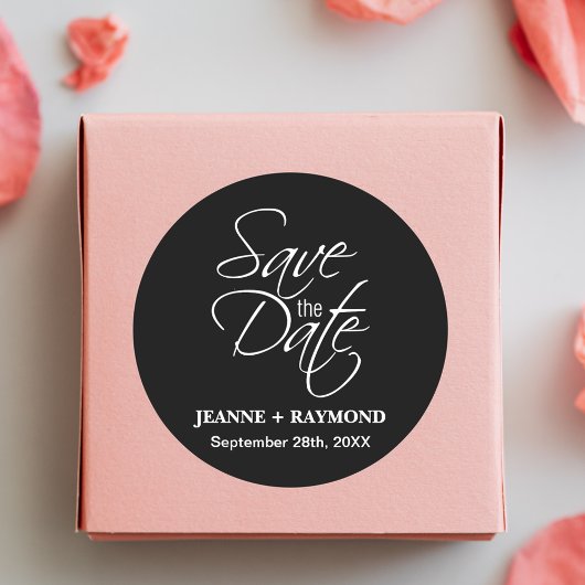 Gepersonaliseerde zwart-wit bruiloft aankondiging ronde sticker