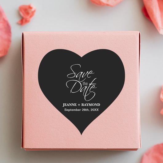 Gepersonaliseerde zwart-wit bruiloft Save the Date Hart Sticker