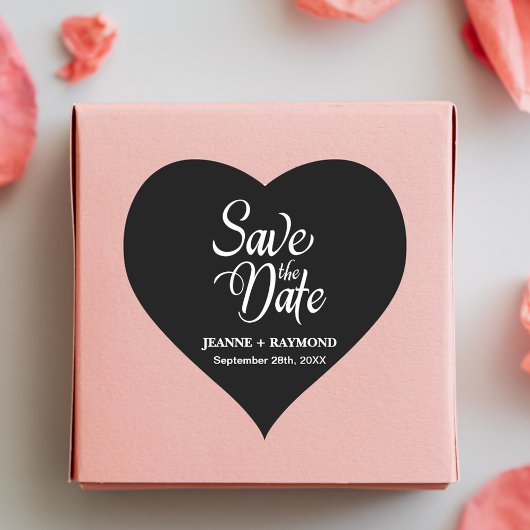 Gepersonaliseerde zwart-wit bruiloft Save The Date Hart Sticker