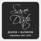 Gepersonaliseerde zwart-wit bruiloft Save the Date Vierkante Sticker (Voorkant)