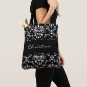 Gepersonaliseerde zwart-wit damast tote bag (Dichtbij)
