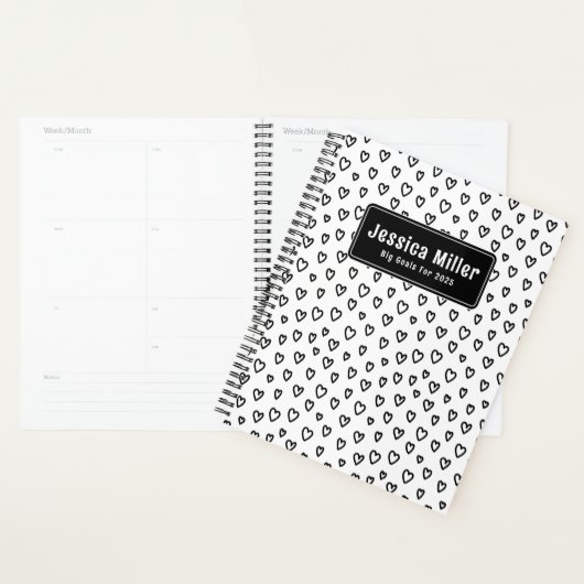 Gepersonaliseerde Zwart & Wit Doodle Patroon Hart Planner (Display)