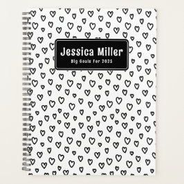 Gepersonaliseerde Zwart & Wit Doodle Patroon Hart Planner