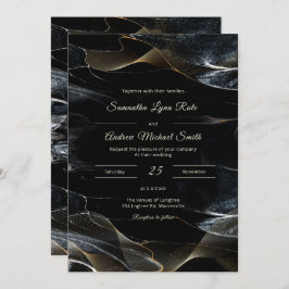 Gepersonaliseerde zwart wit en gouden bruiloft kaart