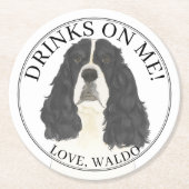 Gepersonaliseerde zwart wit Engels Springer Spanie Ronde Kartonnen Onderzetter (Voorkant)