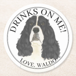 Gepersonaliseerde zwart wit Engels Springer Spanie Ronde Kartonnen Onderzetter