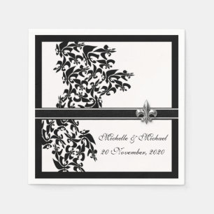 Gepersonaliseerde Zwart Wit Fleur de Lis Damask St Servet